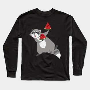 Cute raccoon with watermelon Long Sleeve T-Shirt